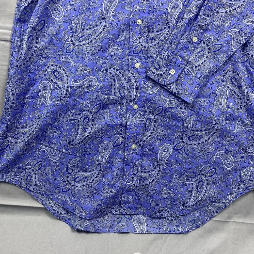 Lauren Ralph Lauren Mens Blue Paisley Button Down Shirt‎ LRL Monogram Size S/M
